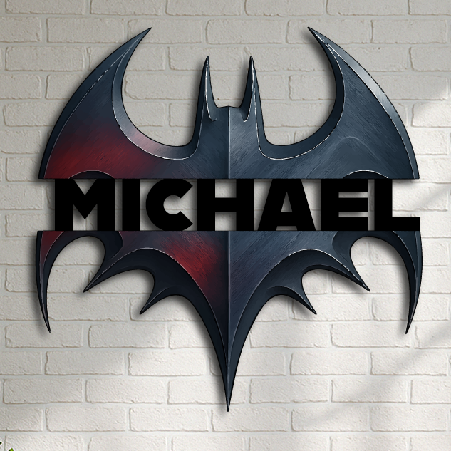 Personalized Batman Logo Metal Wall Art – Custom Name Superhero Sign