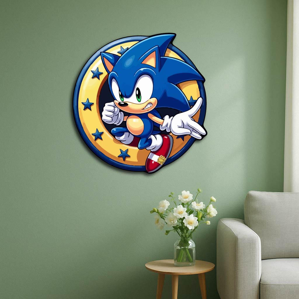 Sonic Metal Wall Art – Blue Speed Hero Home Décor