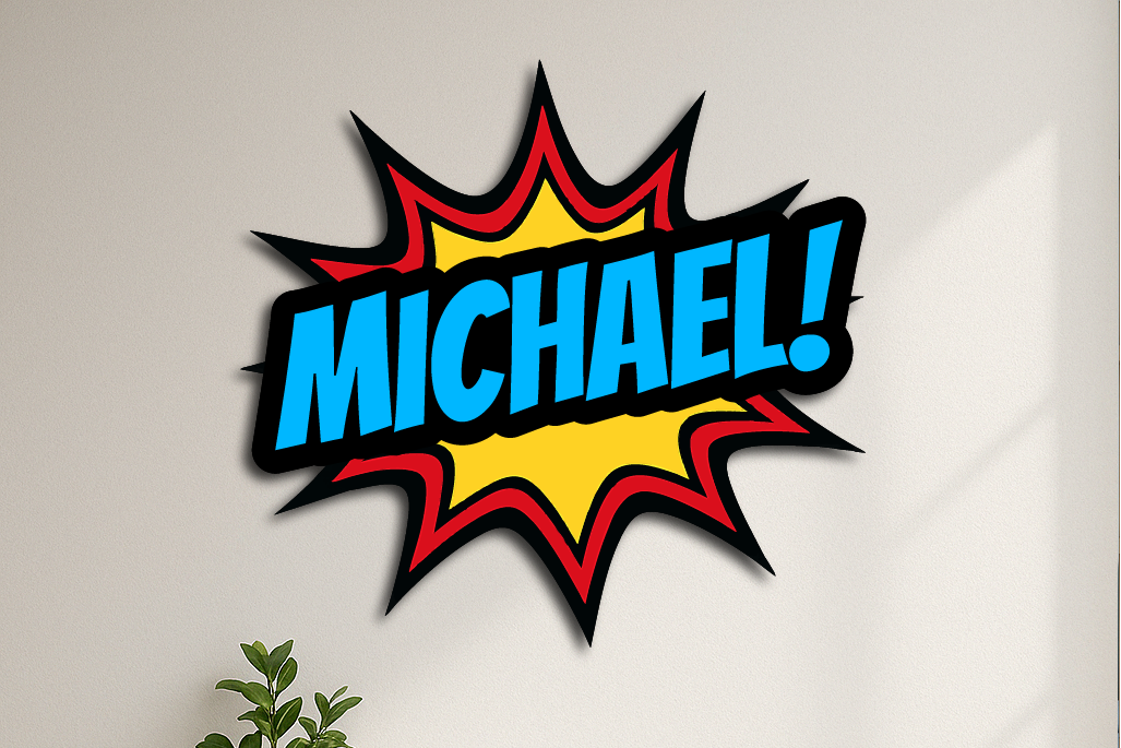 Personalized Comic Book Style Name Sign – Custom Superhero Wall Art