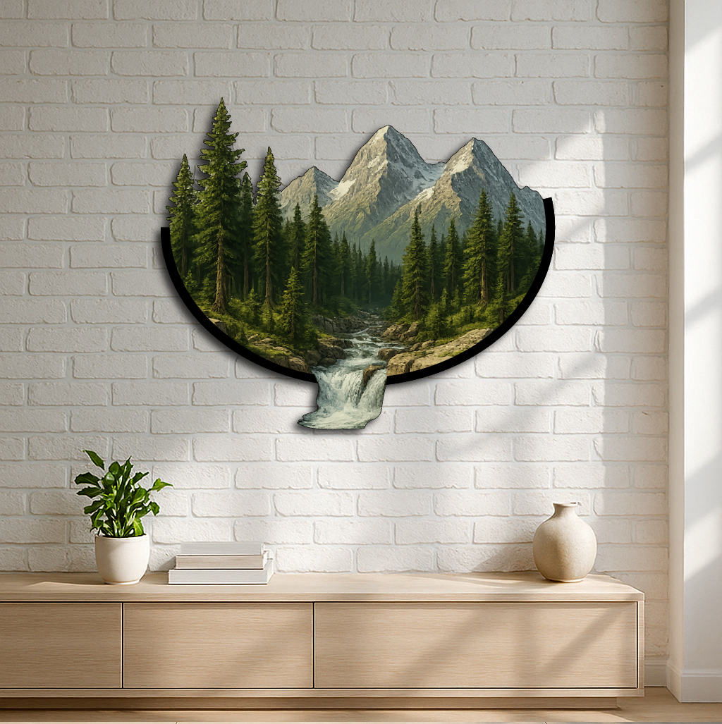 Mountain Waterfall Forest Metal Wall Art