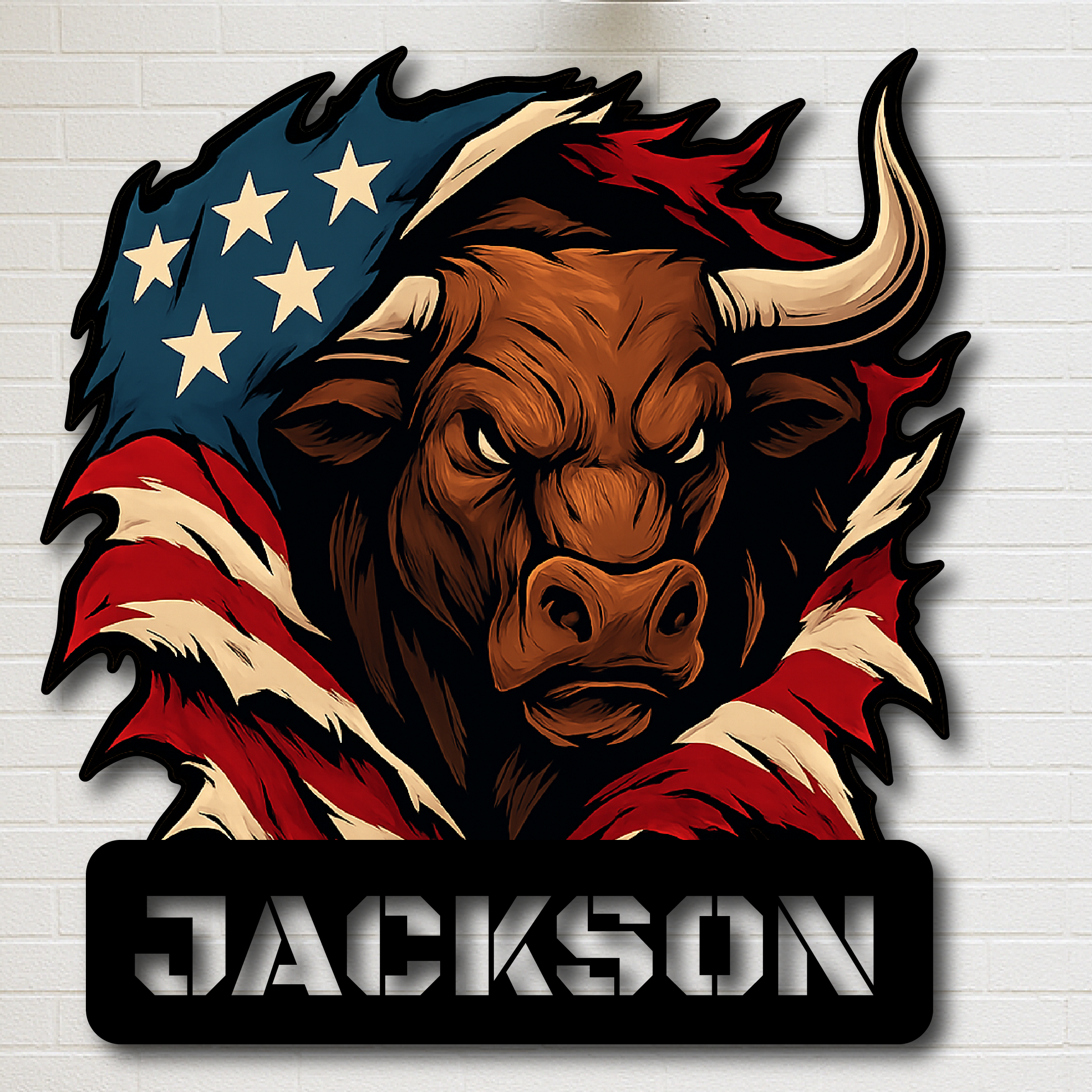 Custom American Bull Metal Wall Sign – Bold Patriotic Decor for Garage, Farmhouse & Man Cave