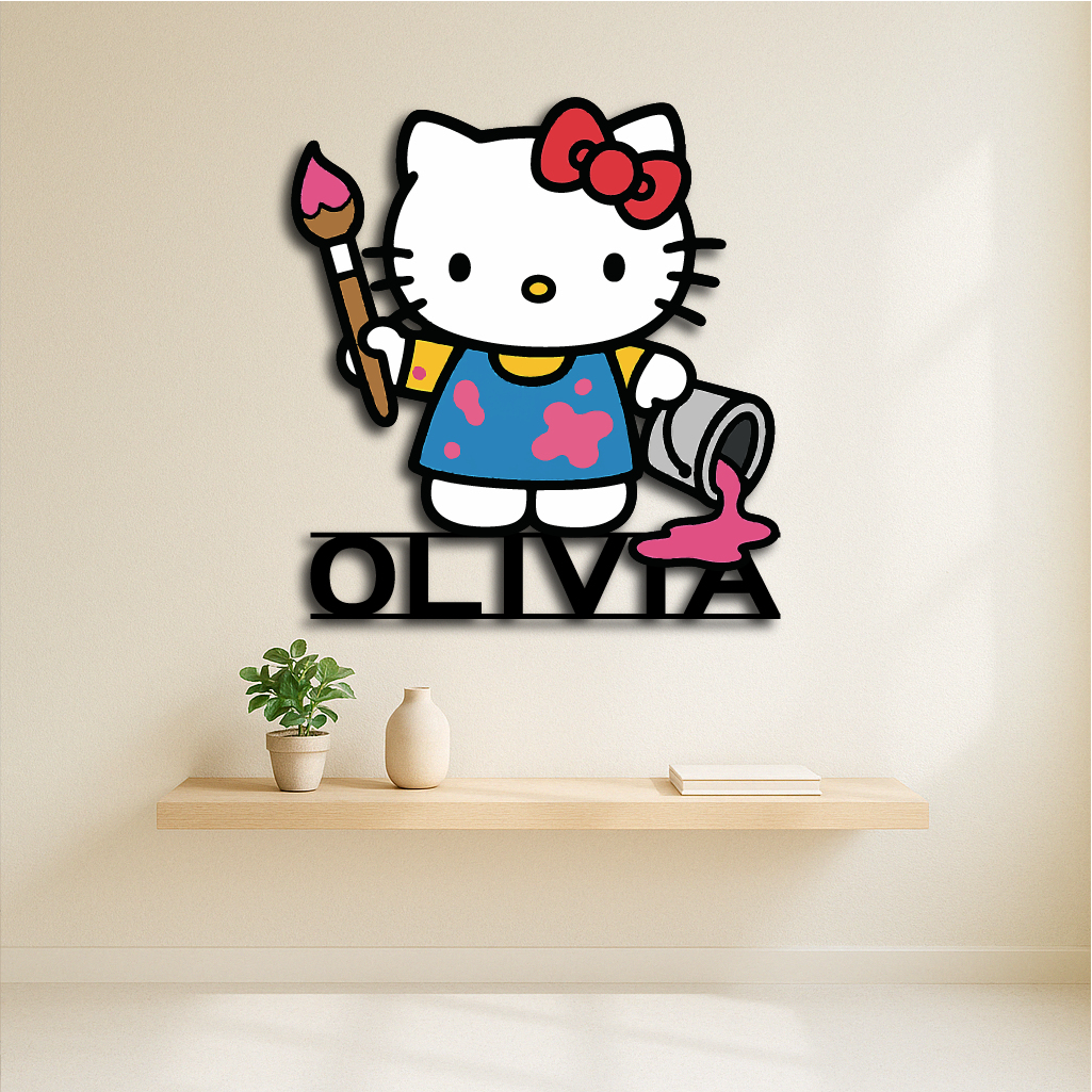 Small Hello Kitty Sign Hello Kity Custom Metal Wall Art – Personalized Kids Room Sign – Glownarts