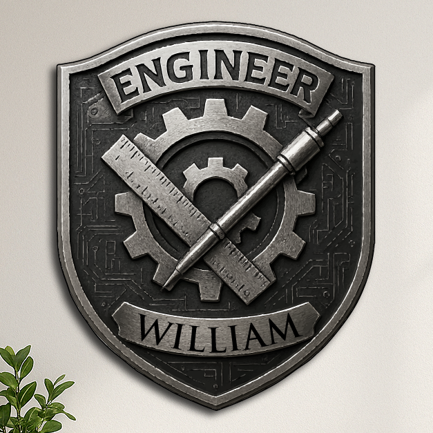 Custom Engineer Badge – Personalized Mechanical & Technical Wall Plaque