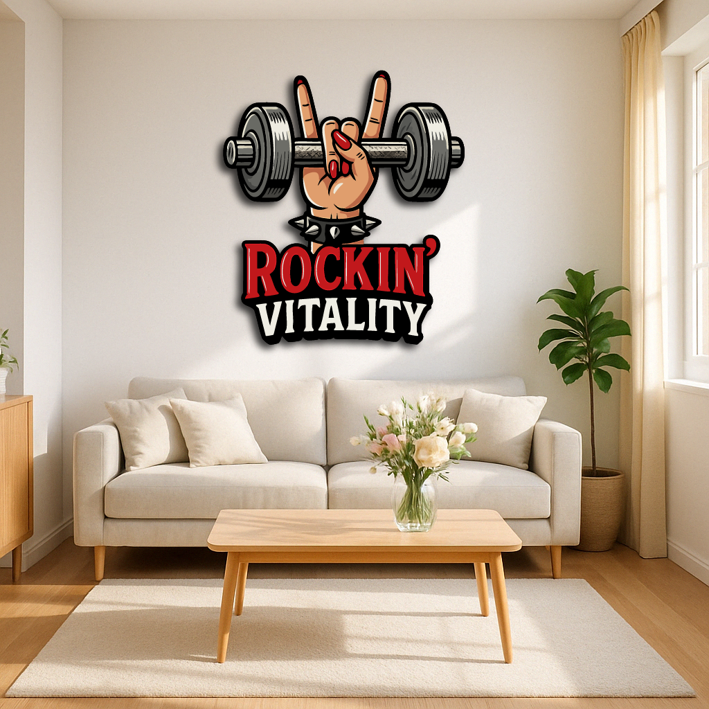 Rockin R Sign Rockin’ Vitality Gym Wall Art – Metal Fitness Sign with Dumbbell and R ...