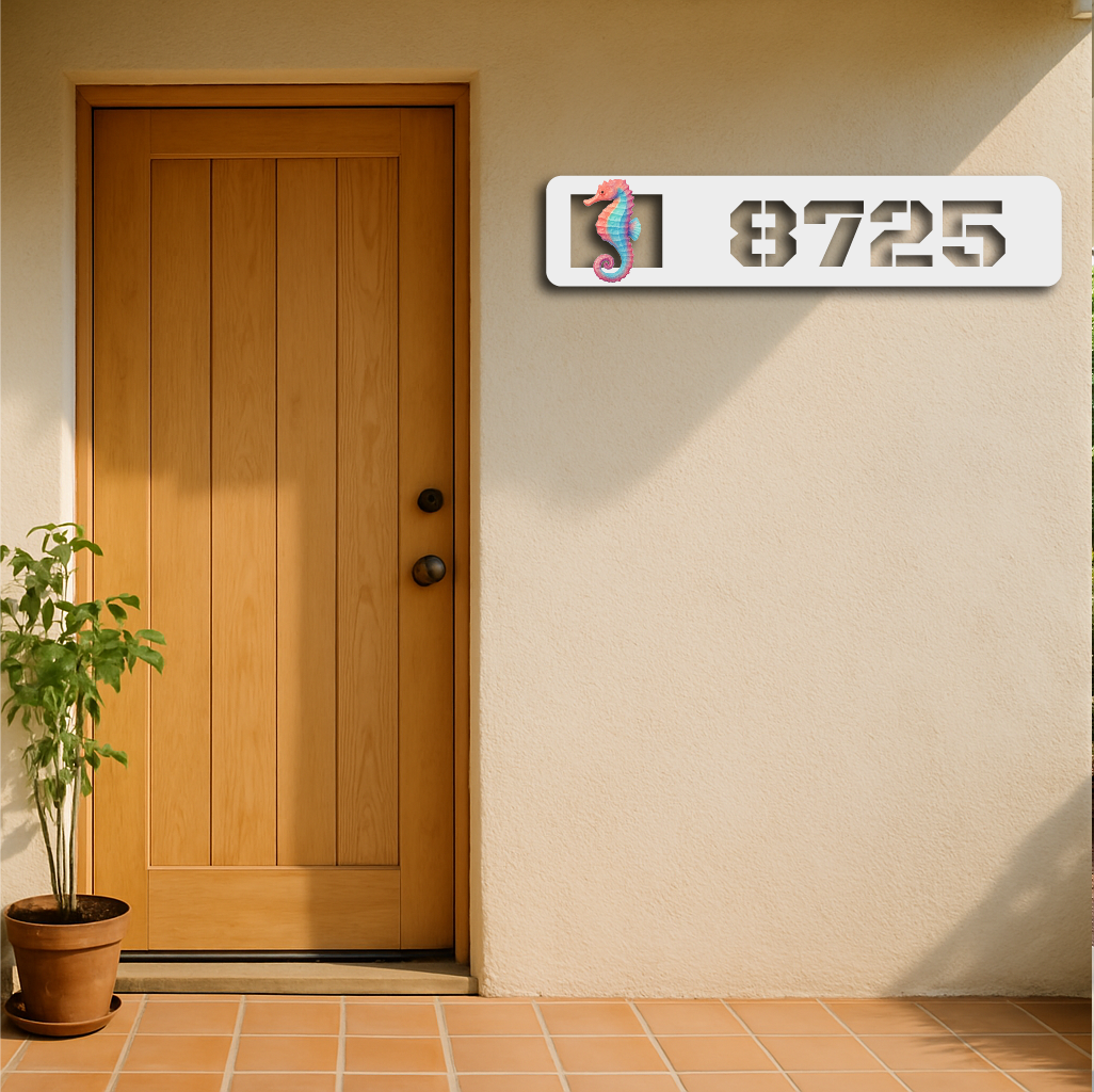 Custom Seahorse Metal House Number Sign – Coastal Address Plaque