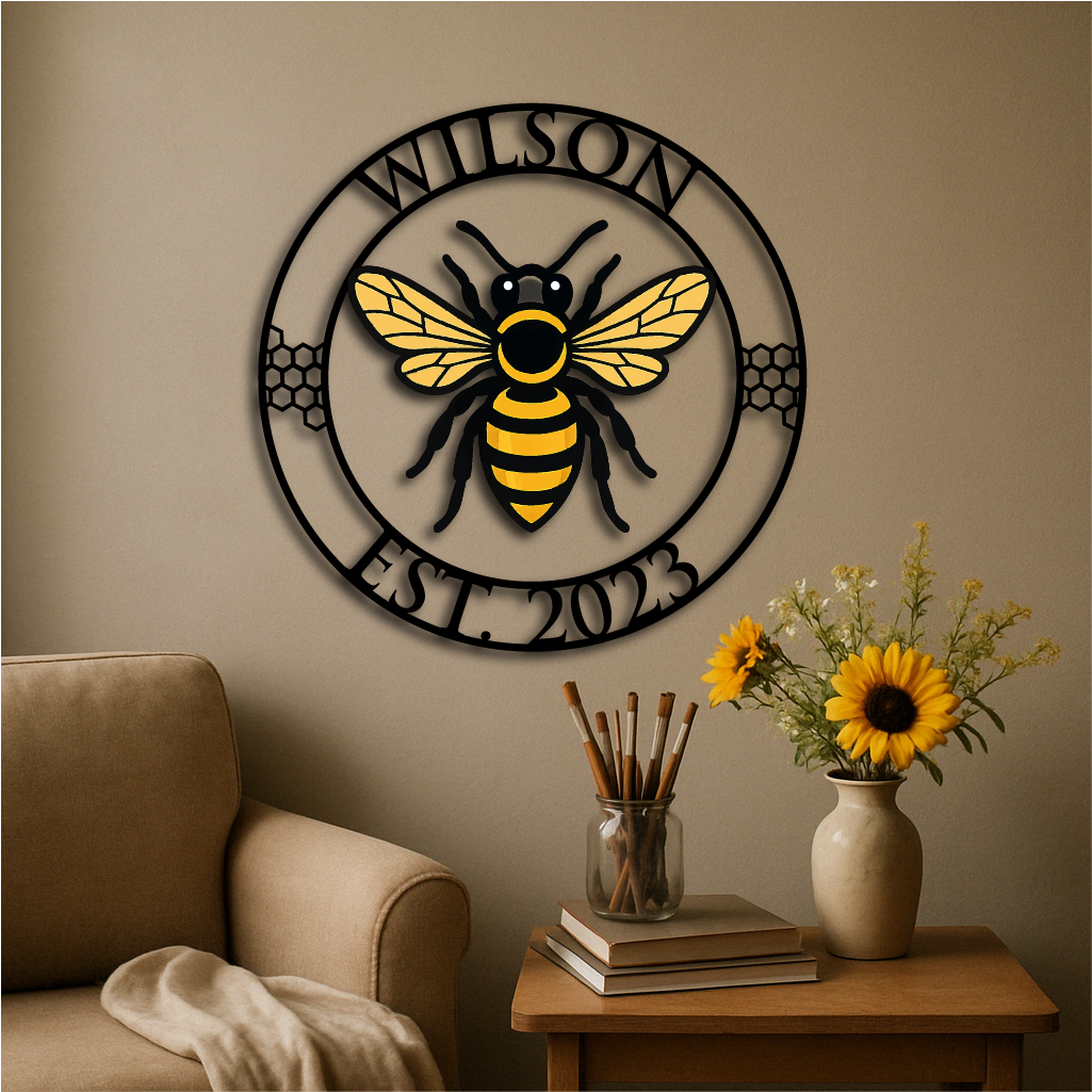 Custom Bee Metal Wall Art – Personalized Honeybee Family Sign