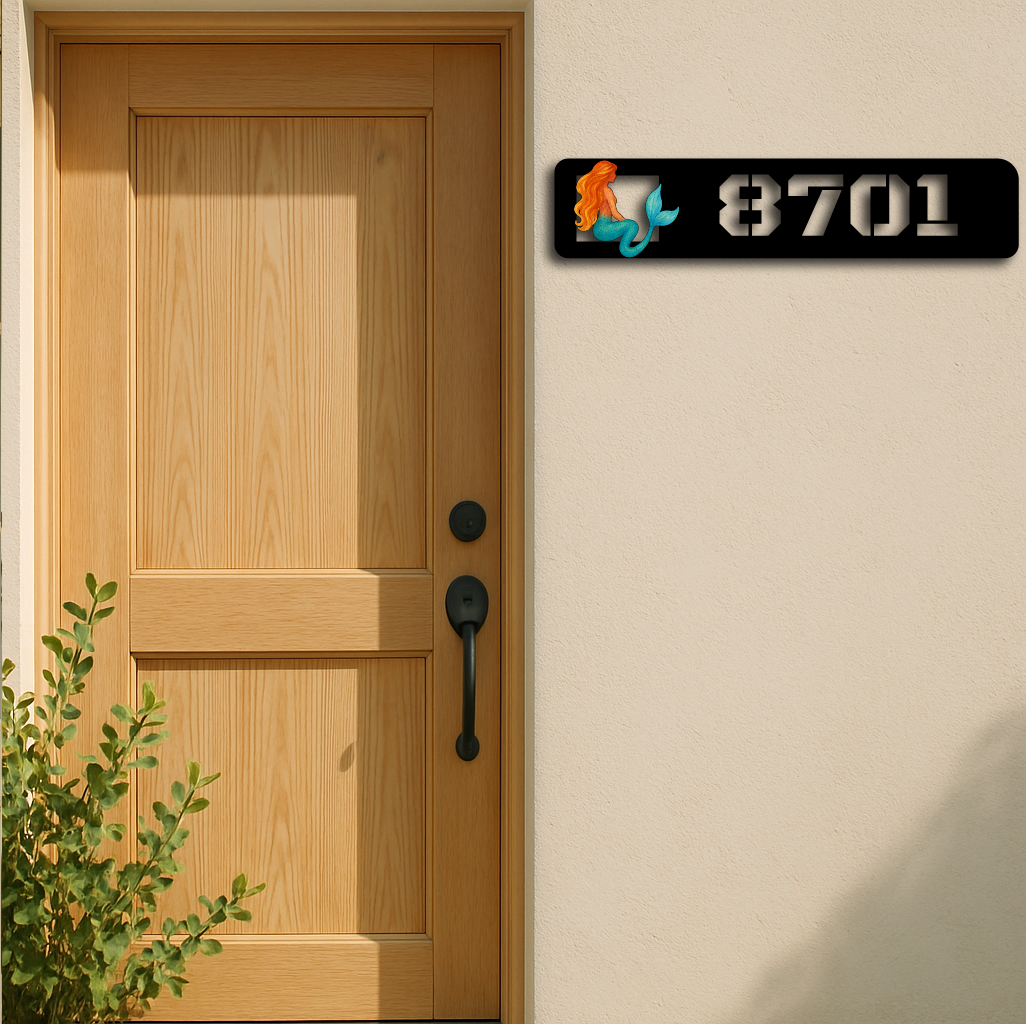 Custom Mermaid House Number Sign – Coastal Metal Address Plaque
