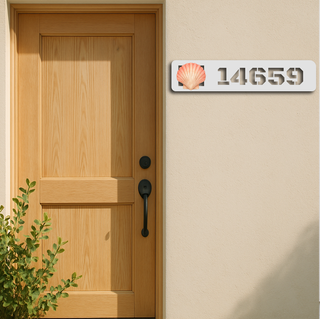 Custom Seashell House Number Sign – Beach Style Metal Plaque