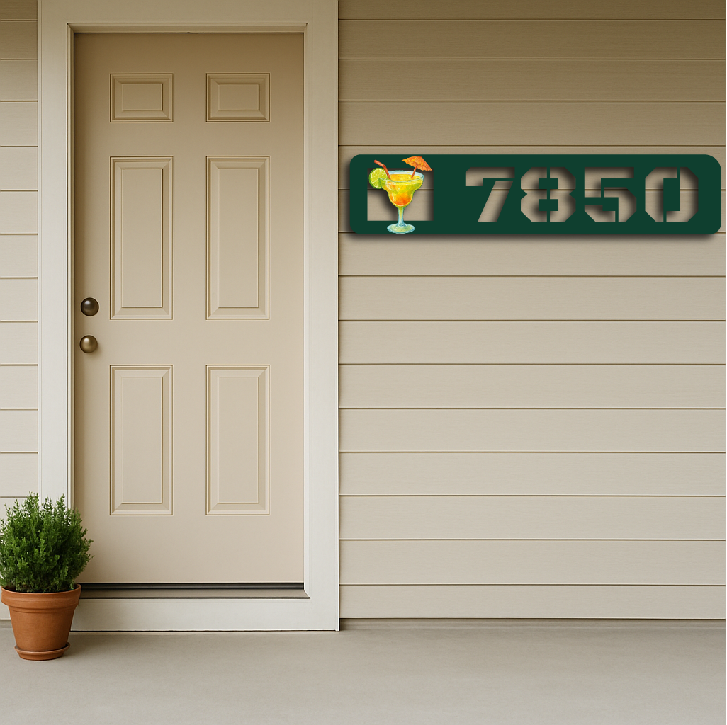 Custom Cocktail House Number Sign – Tropical Metal Address Plaque