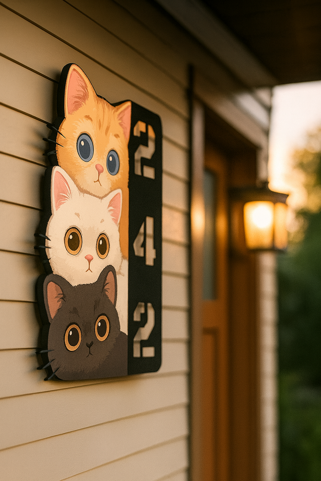 Personalized Cat House Number Sign – Custom Address Plaque with Cats